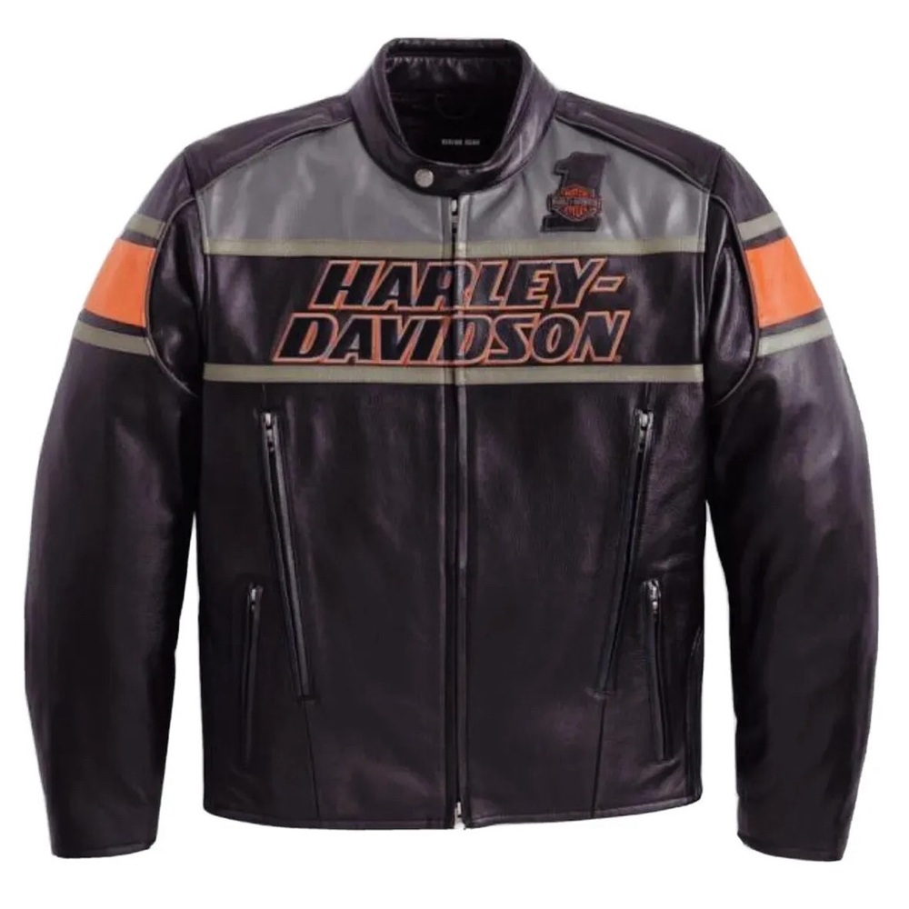 Harley Davidson Men's Blocked Black Leather Motorcycle Jacket with Bar & Shield